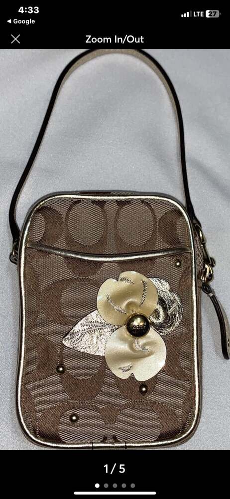Coach Brown Tan Signature C Wristlet with Flower